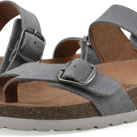 Women's Leather Slip On Sandal Blue Raspberry Size 8 Contoured Footbed - Picture 2 of 7